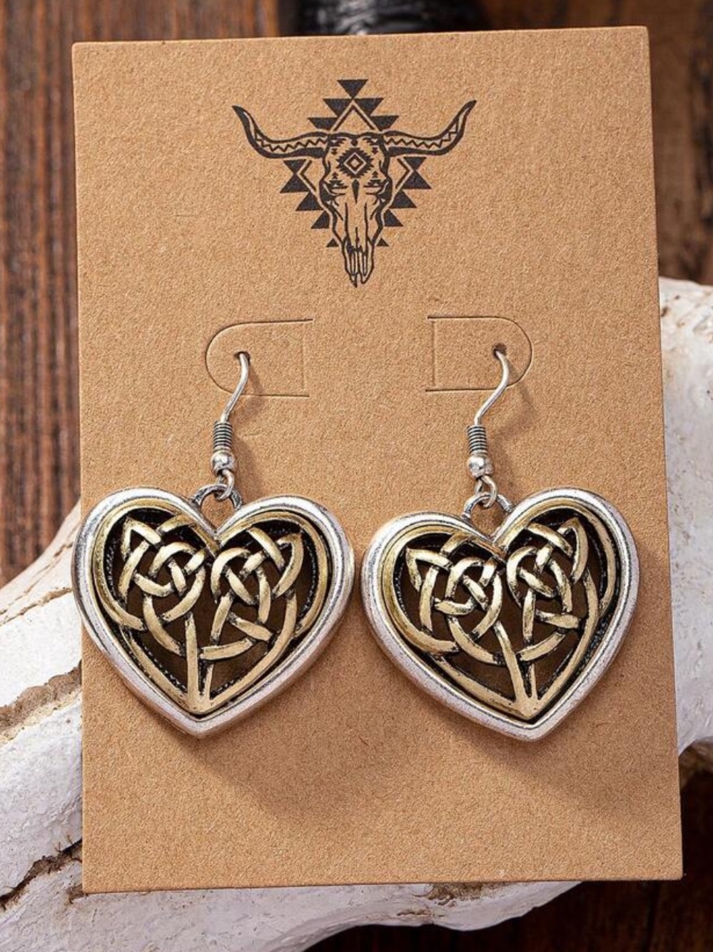 Heart Knot Drop Earrings - Silver & Gold